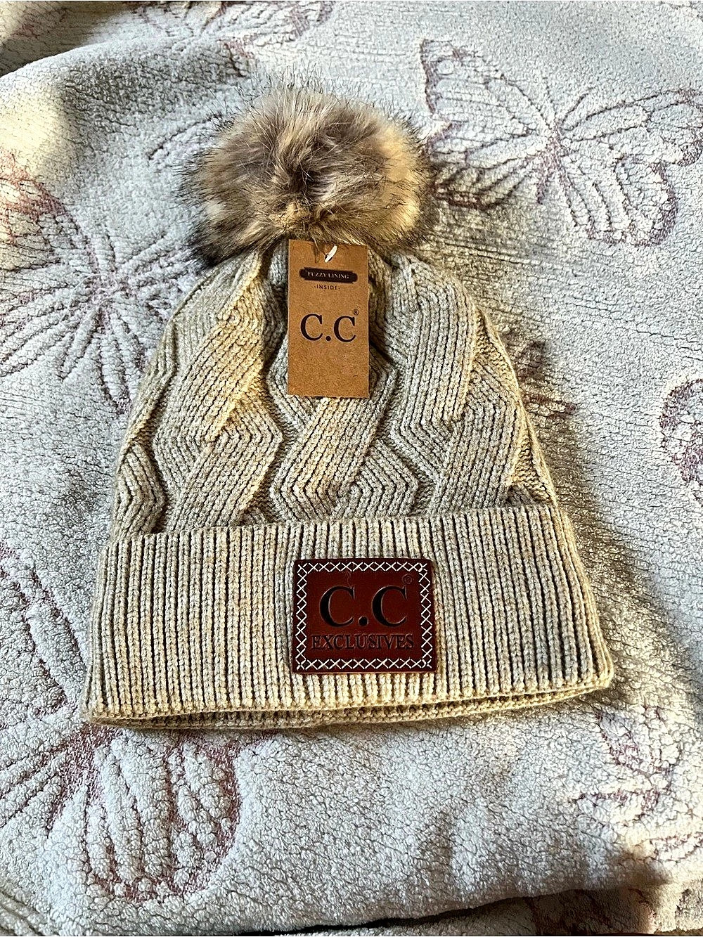 C.C Knit Pom Beanie in Beige NWT
